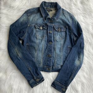 New Look by Yes Jacket Sz L Cropped Denim Dark/Light Blue Pockets Juniors